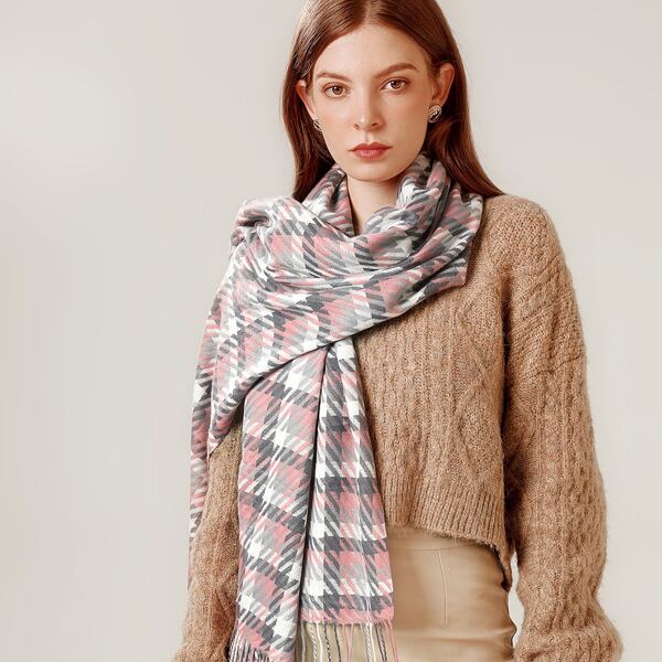 

Tassel Decor Color Block Scarf, Multicolor