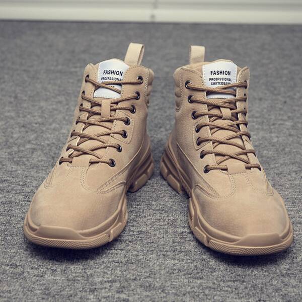 

Men Letter Patch Decor Lace-up Boots, Khaki
