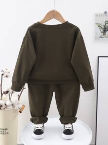 Toddler Boys Slogan Graphic Sweatshirt & Sweatpants - Army Green - View 2