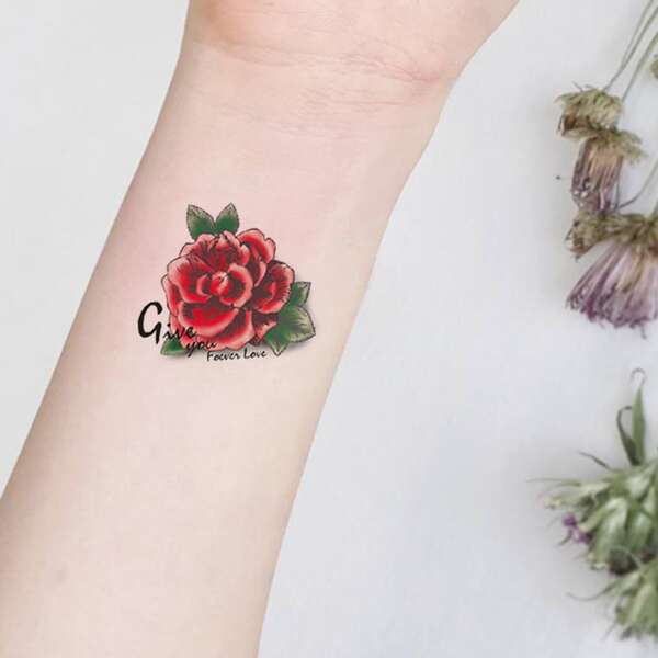 

1sheet Rose Pattern Tattoo Sticker, Red
