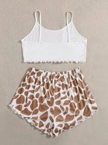 Giraffe & Slogan Graphic White Cami Top & Shorts Pajamas Set