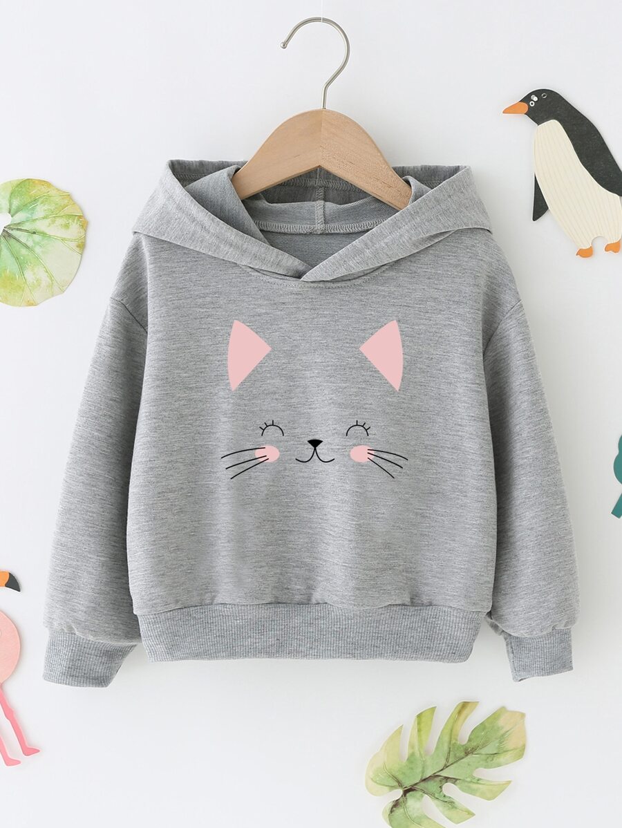 SHEIN 少女卡通图案卫衣 - 灰色 - 查看 1