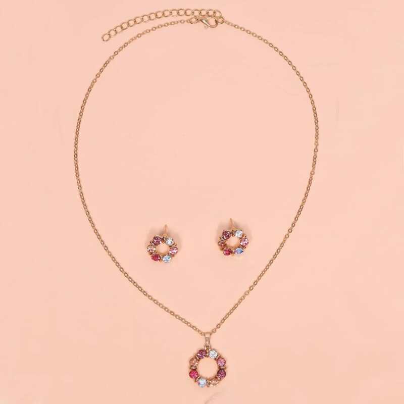 

Rhinestone Pendant Necklace & Stud Earrings, Gold