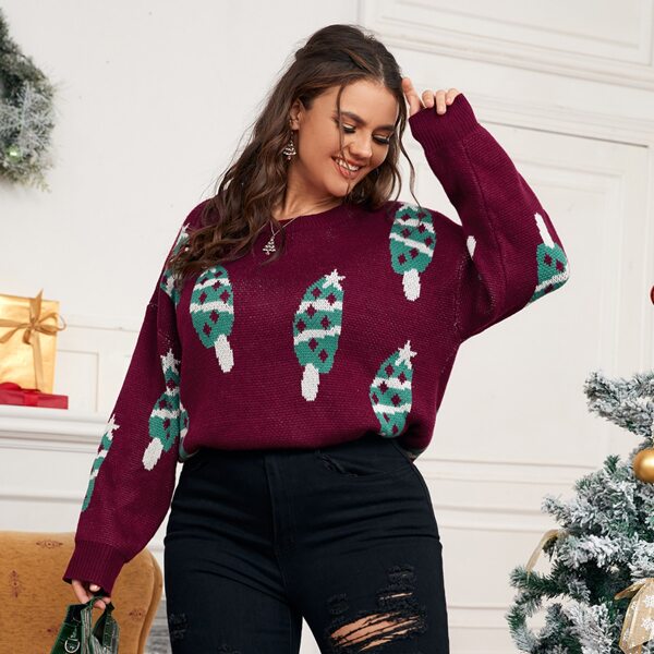 

Plus Christmas Pattern Drop Shoulder Sweater, Purple