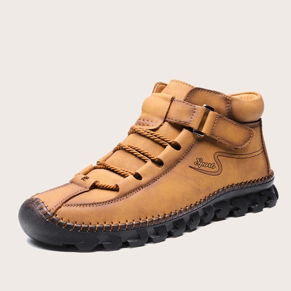

Men Letter Graphic Stitch Trim Boots, Brown