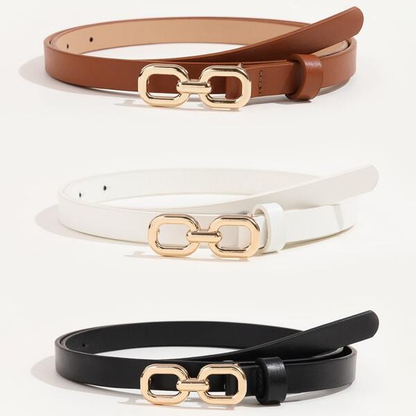 

3pcs Chain Design Buckle Belt With Punch Tool, Multicolor