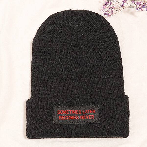 

Letter Detail Label Decor Beanie, Black