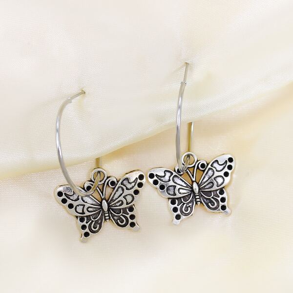 

Butterfly Decor Drop Earrings, Silver