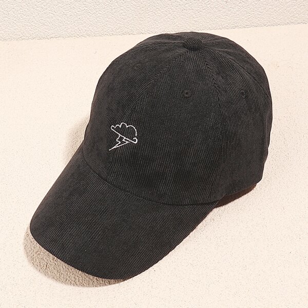 

Cloud & Lightening Embroidered Baseball Cap, Black