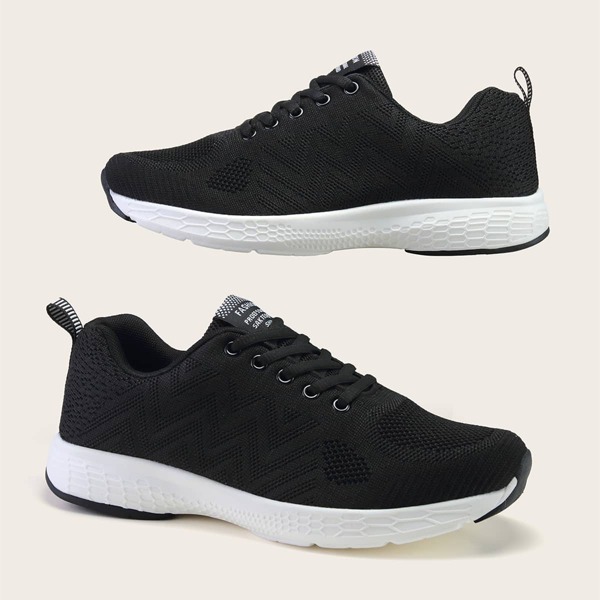 

Men Lace-up Front Knit Sneakers, Black and white