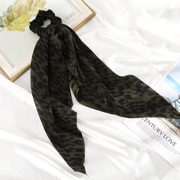

Leopard Pattern Scarf Hair Tie, Army green