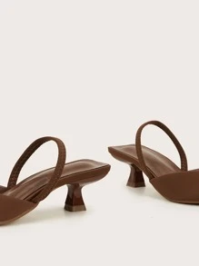 Sabot cu toc piramidal minimalist de toamnă/iarnă, sabot cu toc simplu, maro cafea, culoare uni, elegant, cu toc mic