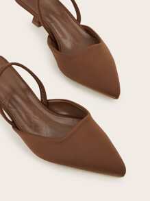 Sabot cu toc piramidal minimalist de toamnă/iarnă, sabot cu toc simplu, maro cafea, culoare uni, elegant, cu toc mic