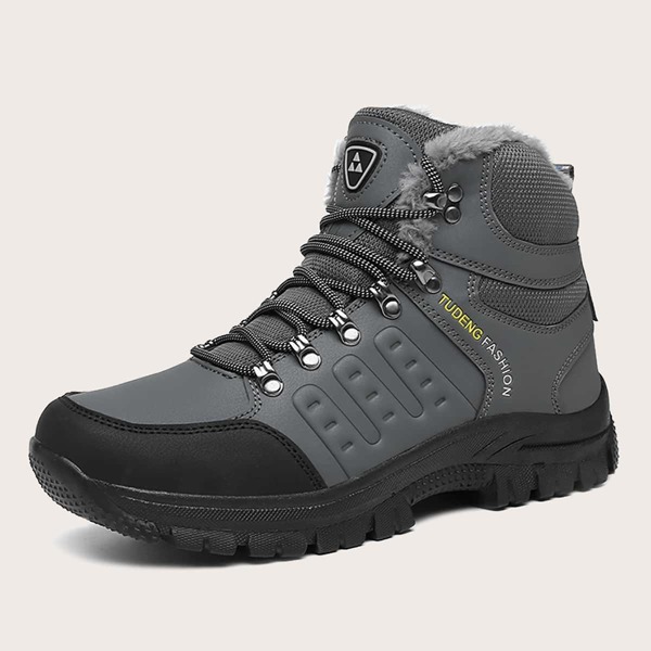 

Men Lace-up Front Plush Inside Boots, Dark grey