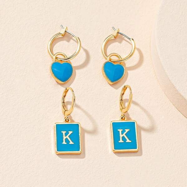 

2pairs Heart Decor Drop Earrings, Blue