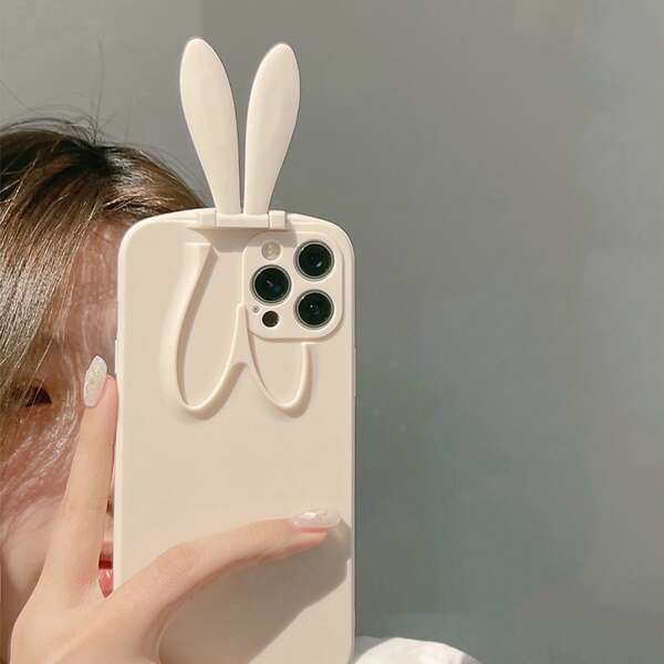 

Plain Phone Case With Rabbit Ear Holder, Beige