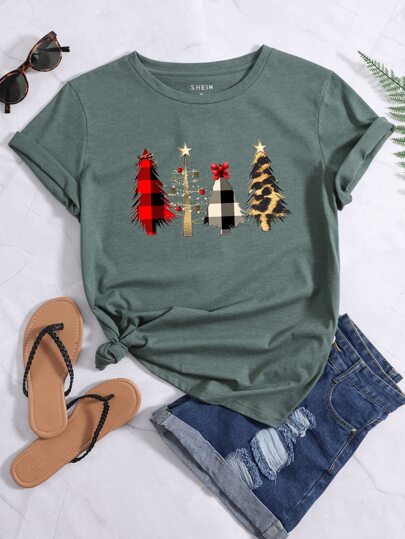 Christmas Print Plaid Tee