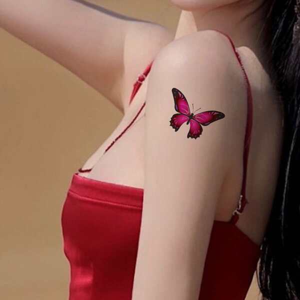 

1sheet Butterfly Pattern Tattoo Sticker, Red