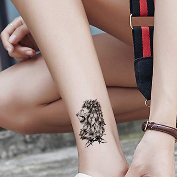 

1sheet Lion Pattern Tattoo Sticker, Black