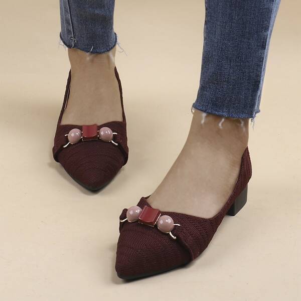 

Beaded Decor Point Toe Ballet Flats, Burgundy