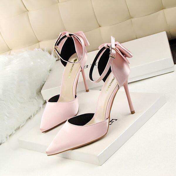 

Bow Decor Satin Stiletto Heels, Pink
