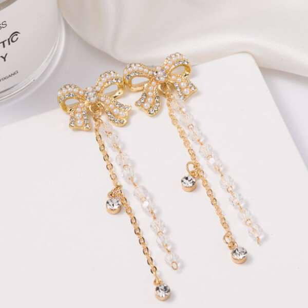 

Faux Pearl & Butterfly Decor Drop Earrings, Gold