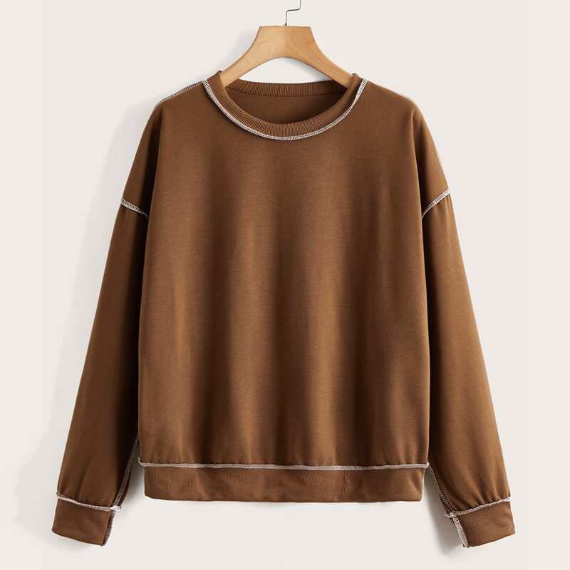 

Stitching Trim Sweatshirt, Coffee brown