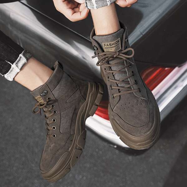 

Men Minimalist Lace-up Front Combat Boots, Brown