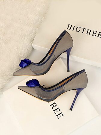 Fall/Winter Floral Decor Mesh Stiletto Court Heels, Elegant, Party