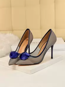 秋冬季花卉装饰网纱细高跟鞋，优雅，派对 - 寶藍色 - 查看 3