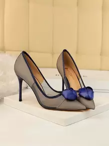 秋冬季花卉装饰网纱细高跟鞋，优雅，派对 - 寶藍色 - 查看 5