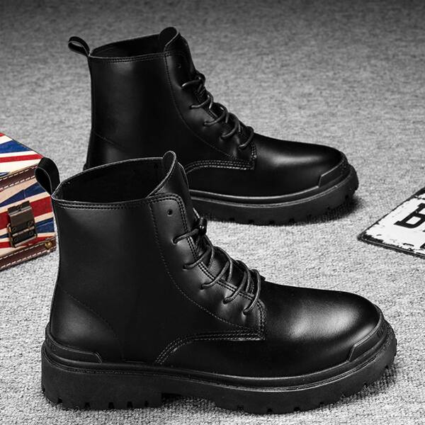 

Men Lace-up Front Combat Boots, Black