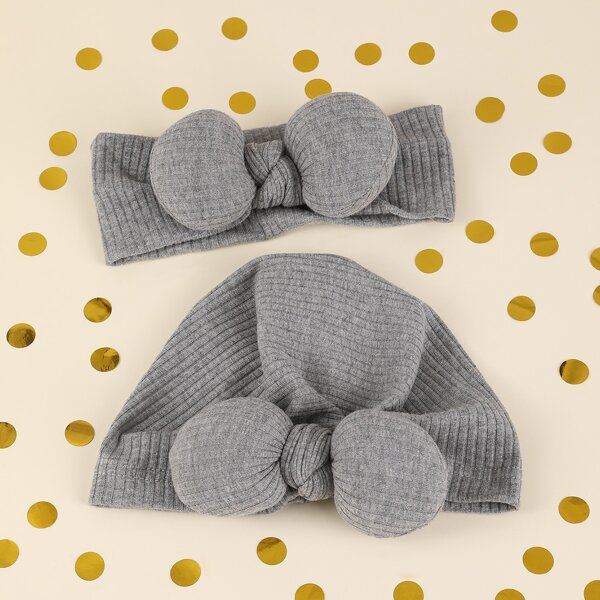 

Baby Knot Decor Hat & Headband, Grey