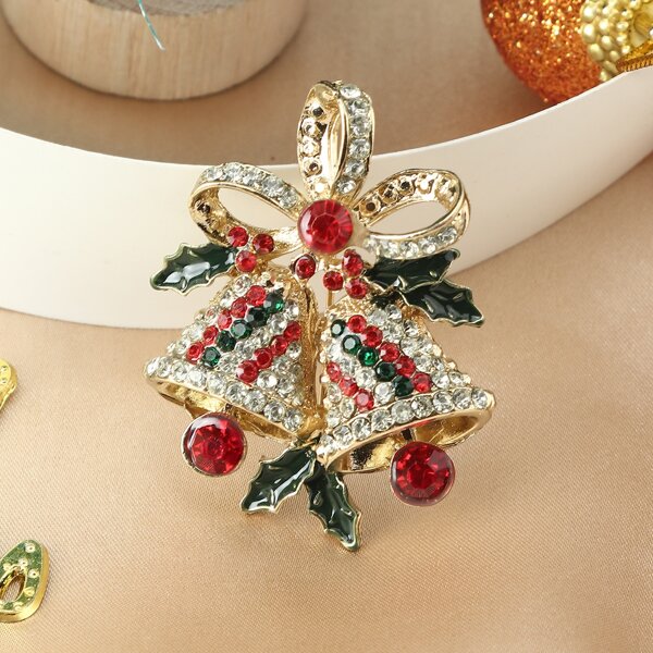 

Rhinestone Christmas Bell Decor Brooch, Multicolor