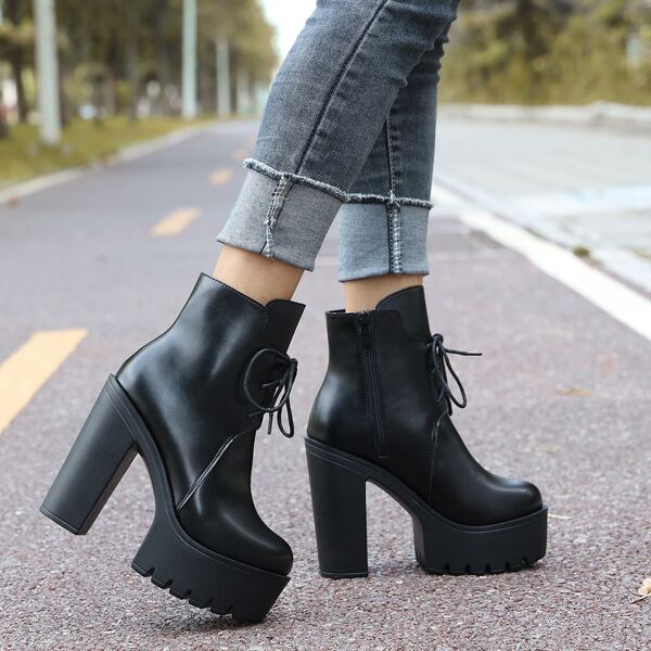 

Minimalist Platform Chunky Heeled Boots, Black