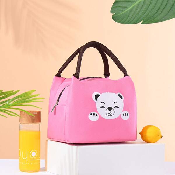 

1pc Bear Print Lunch Bag, Pink