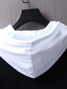 Manfinity Men Letter Graphic Drawstring Hooded Tee - Black - View 4