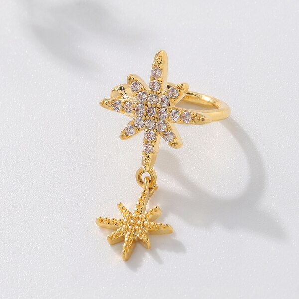 

1шт Серьги-каффы 14K позолоченный с цирконом, Золотистый