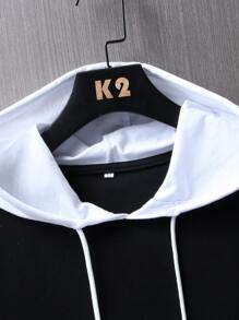 Manfinity Men Letter Graphic Drawstring Hooded Tee - Black - View 3