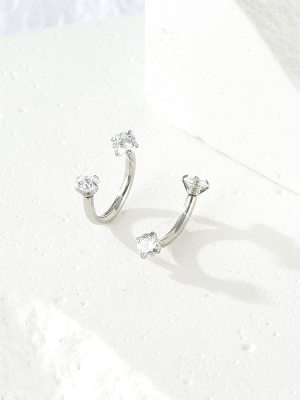 2pcs/set Cubic Zirconia Decor Eyebrow Ring Stainless Steel Fashion Punk Perfect Piercing For Women & Men Body Jewelry Gift