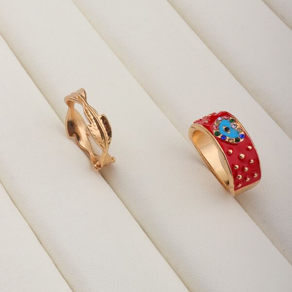 

2pcs Rhinestone Decor Ring, Red