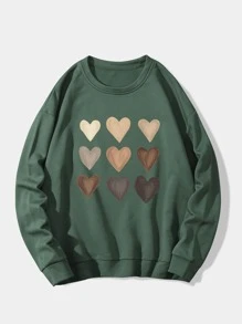 SHEIN EZwear Áo nỉ ấm áp In Trái tim - xanh quân đội - Xem 1