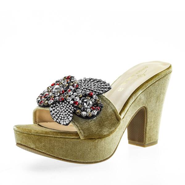 

Rhinestone Decor Chunky Heeled Mules, Gold