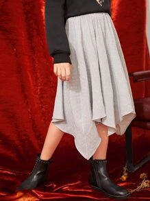 SHEIN 女孩手帕下擺金屬亮絲半身裙