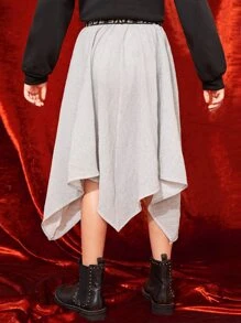 SHEIN 女孩手帕下擺金屬亮絲半身裙