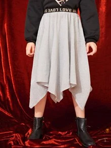 SHEIN 女孩手帕下擺金屬亮絲半身裙