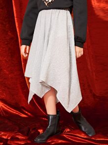 SHEIN 女孩手帕下擺金屬亮絲半身裙