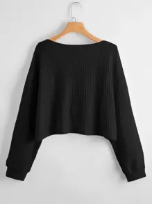 Flirla Camiseta unicolor escote V tejido waffle - Negro - Ver 2