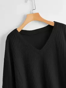 Flirla Camiseta unicolor escote V tejido waffle - Negro - Ver 4