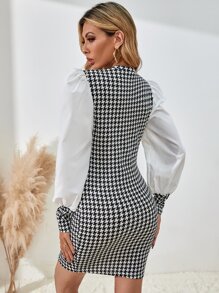 Chiquease Houndstooth Panel 2 In 1 Dress - Black and White - View 2